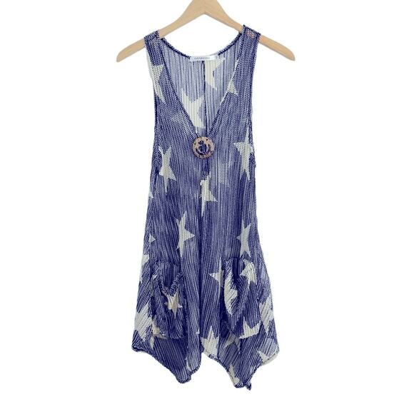 Paradise Blue & White Stars Slither Away Open Knit Swimsuit Beach Coverup, M/L - Picture 3 of 15